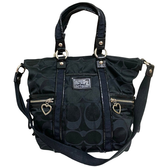 COACH POPPY DAISY Black Signature Sateen Canvas Drawstring SPOTLIGHT Tote F20101 - Picture 1 of 16
